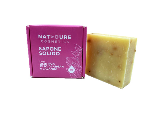 Sapone Solido Bio Olio Evo, Argan e Fiori di Lavanda
