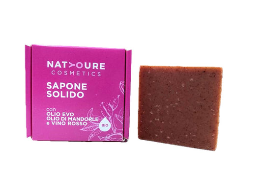 Sapone Solido Bio Olio Evo, Olio di Mandorle Dolci e Vino Rosso
