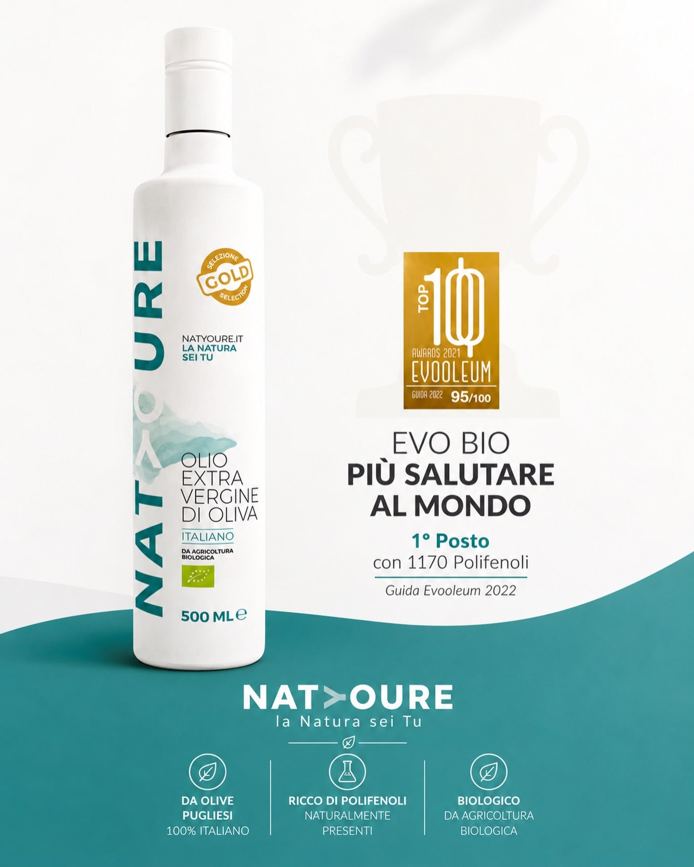 Olio EVO Bio Selezione Gold: grafica del riconoscimento Guida Evooleum 2022